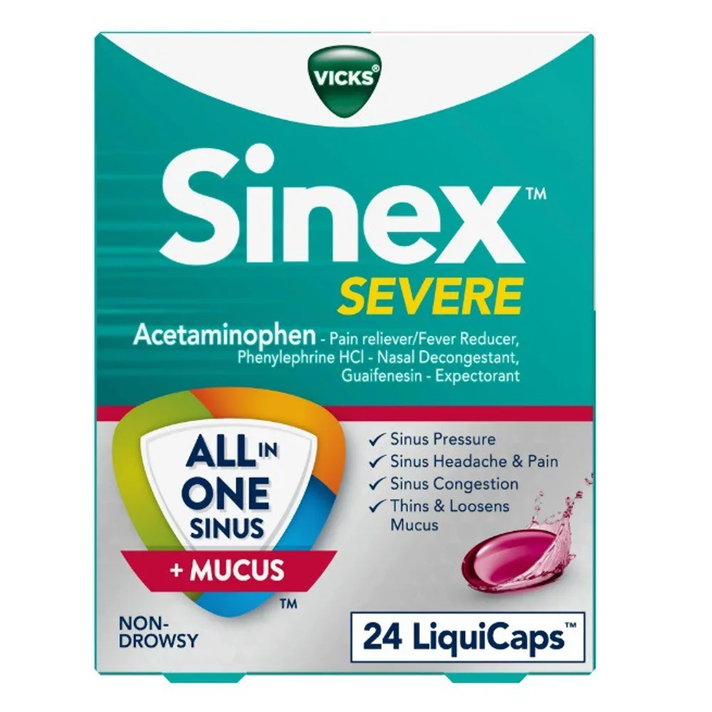 Vicks Sinex Severe Sinus Pain Congestion Mucus Liquicaps