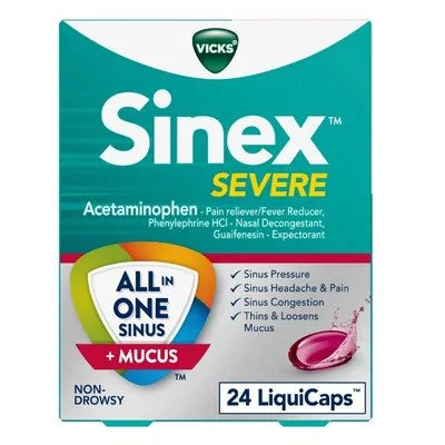 Vicks Sinex Severe Sinus Pain Congestion Mucus Liquicaps