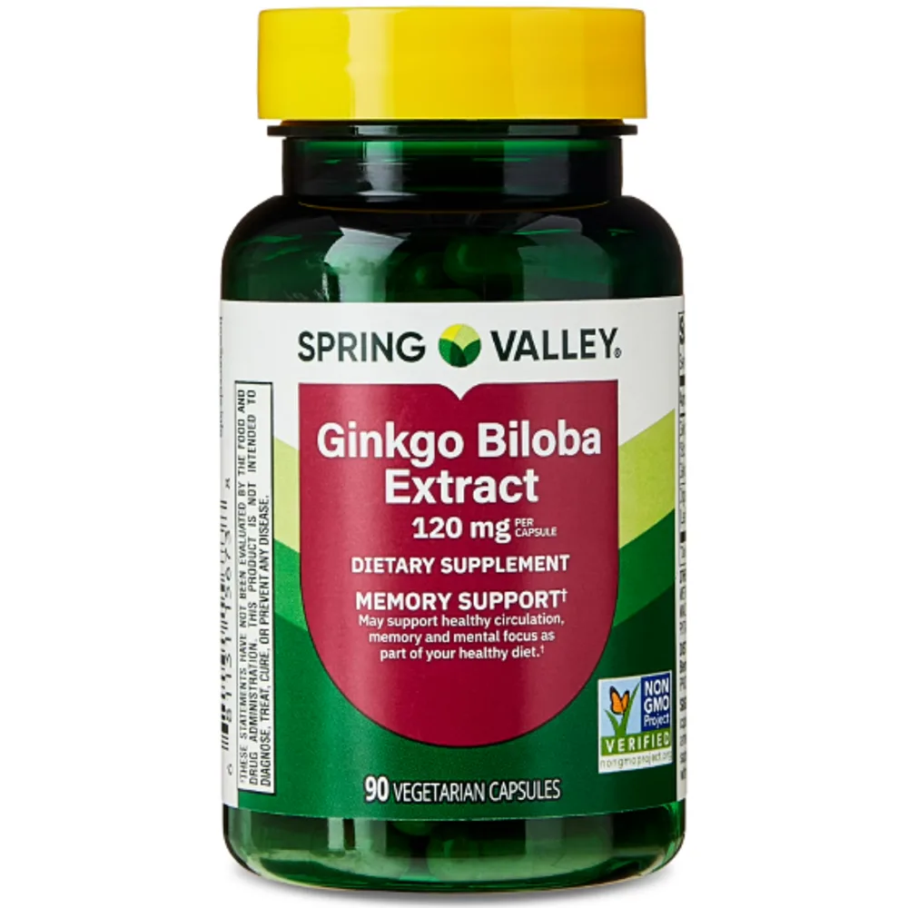 Spring Valley Ginkgo Biloba Extract Dietary Supplement Vegetarian Capsules for Memory Support, 120 mg