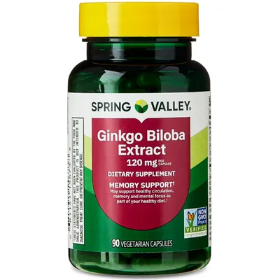 Spring Valley Ginkgo Biloba Extract Dietary Supplement Vegetarian Capsules for Memory Support, 120 mg