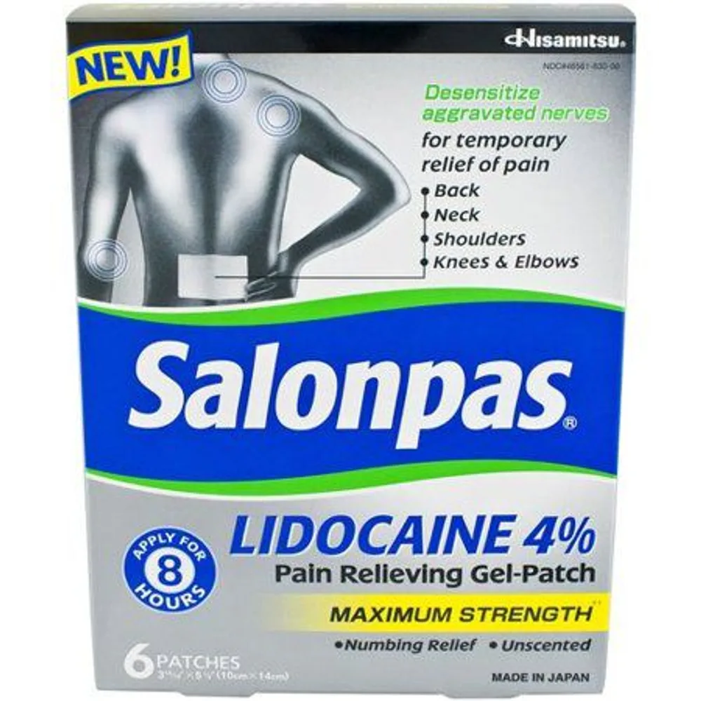 Salonpas Maximum Strength Lidocaine 4% Pain Relieving Gel-Patch