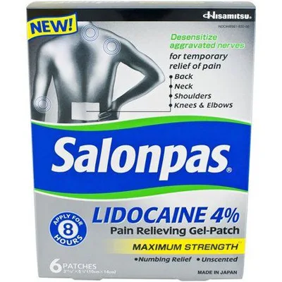Salonpas Maximum Strength Lidocaine 4% Pain Relieving Gel-Patch