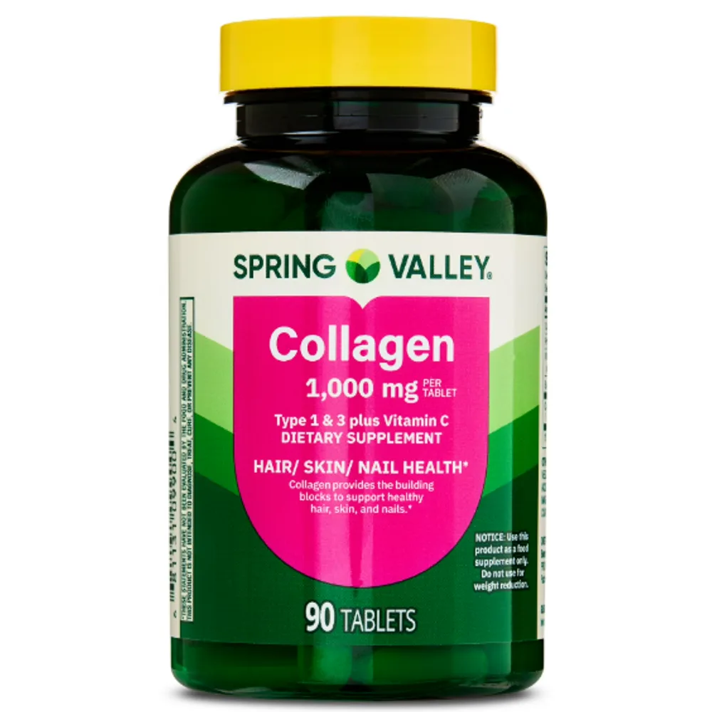 Spring Valley Collagen Type 1 & 3 Plus Vitamin C Tablets for Hair/Skin/Nails, 1,000 mg