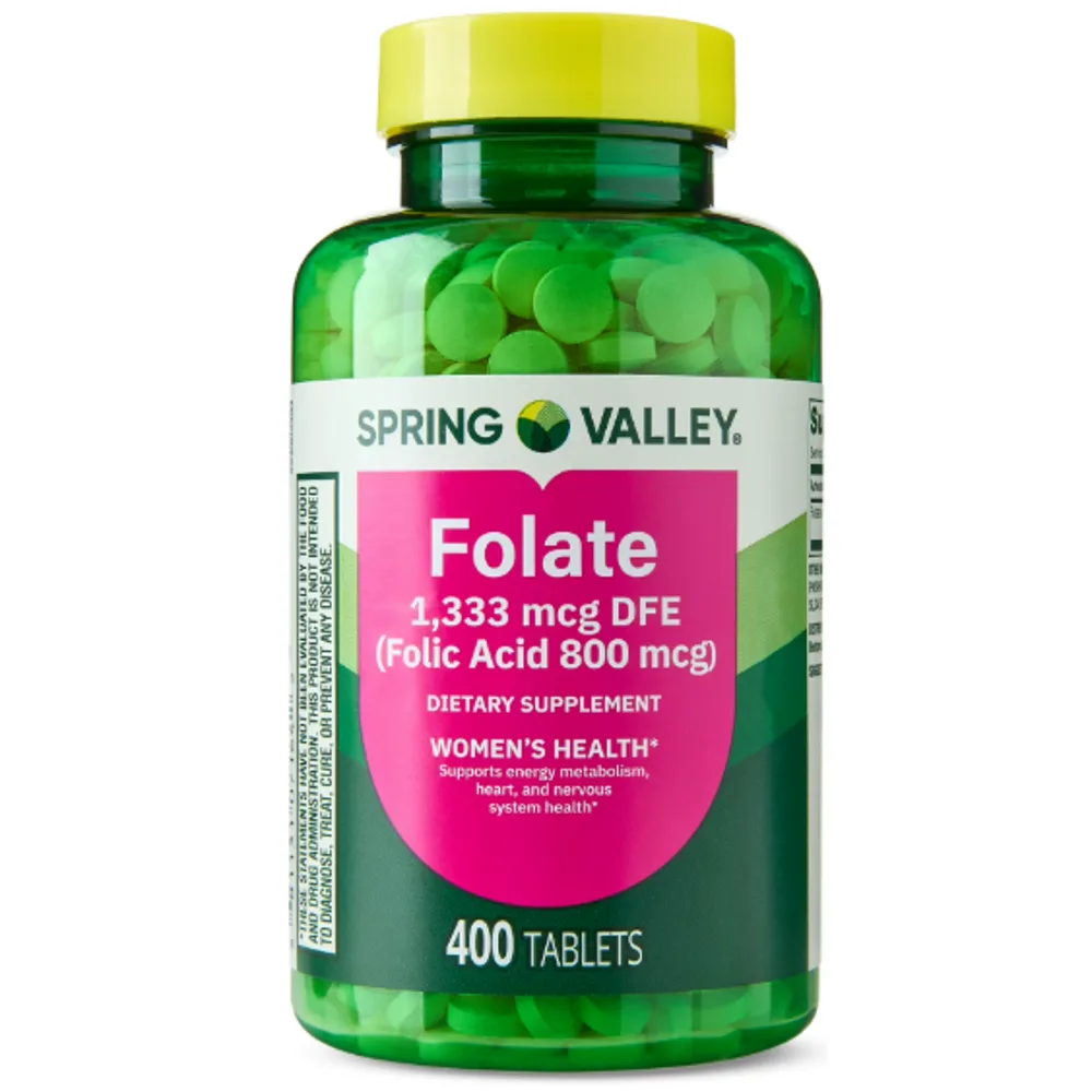 Spring Valley Folic Acid 800mcSpring Valley Folate Dietary Supplement Tablets for Women's Health, 1,333 mcg DFE