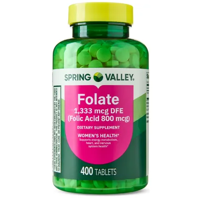 Spring Valley Folic Acid 800mcSpring Valley Folate Dietary Supplement Tablets for Women's Health, 1,333 mcg DFE