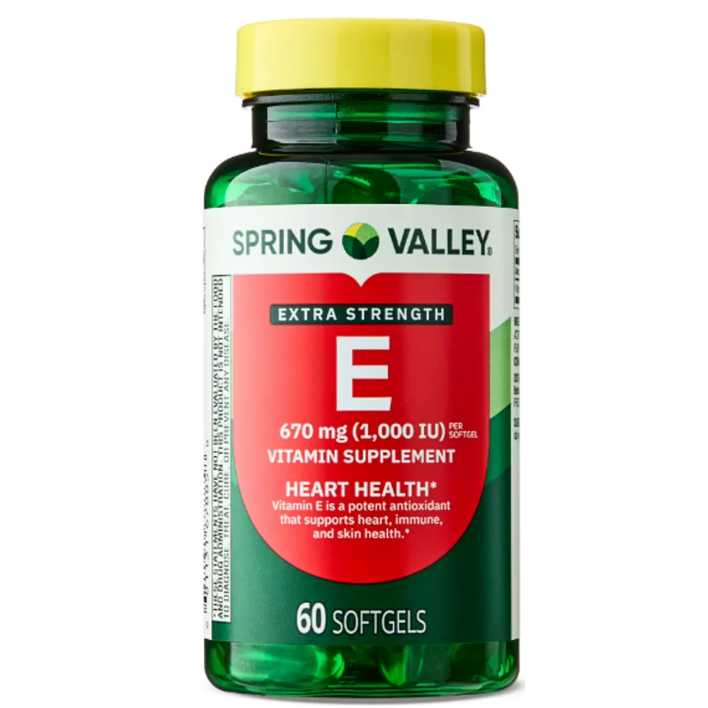Spring Valley Extra Strength Vitamin E Supplement D-Alpha Softgels for Heart Health, 670 mg