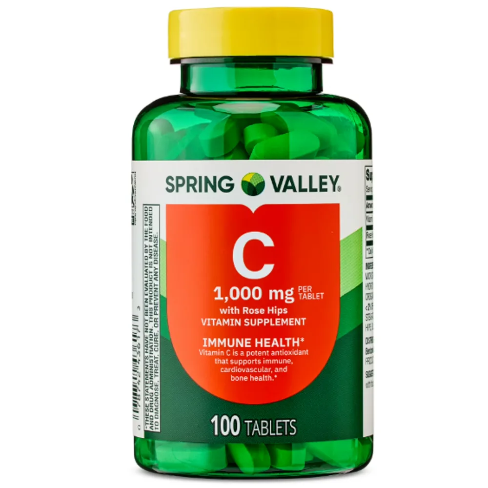 Spring Valley Vitamin С with Rose Hips Dietary Supplement Tablets for Immune Health, 1000 mg
