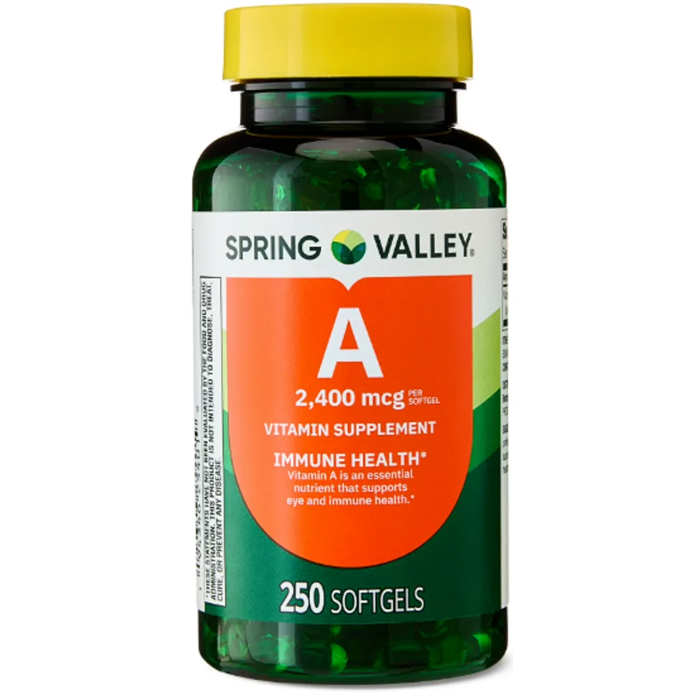 Spring Valley Vitamin A Supplement Softgels for Immune Health, 2400 mcg