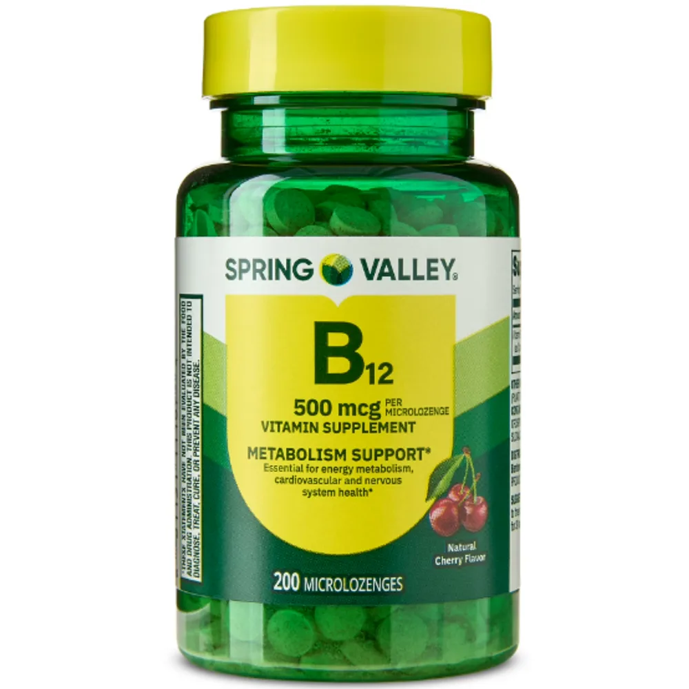 Spring Valley Sublingual Vitamin B12 Supplement, Cherry Flavor, 500 mcg