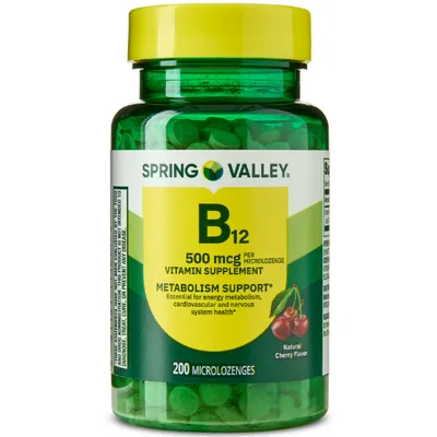 Spring Valley Sublingual Vitamin B12 Supplement, Cherry Flavor, 500 mcg