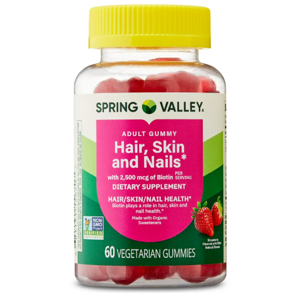 Spring Valley Organic Biotin Vegetarian Gummies, Strawberry Flavor, 2500mcg