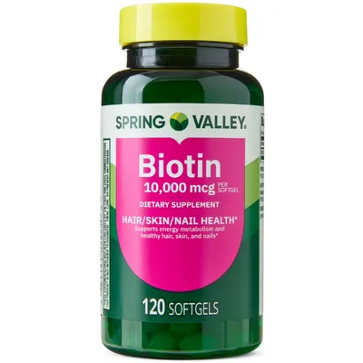 Spring Valley Biotin Dietary Supplement Softgels for Hair/Skin/Nails Health, 10,000 mcg