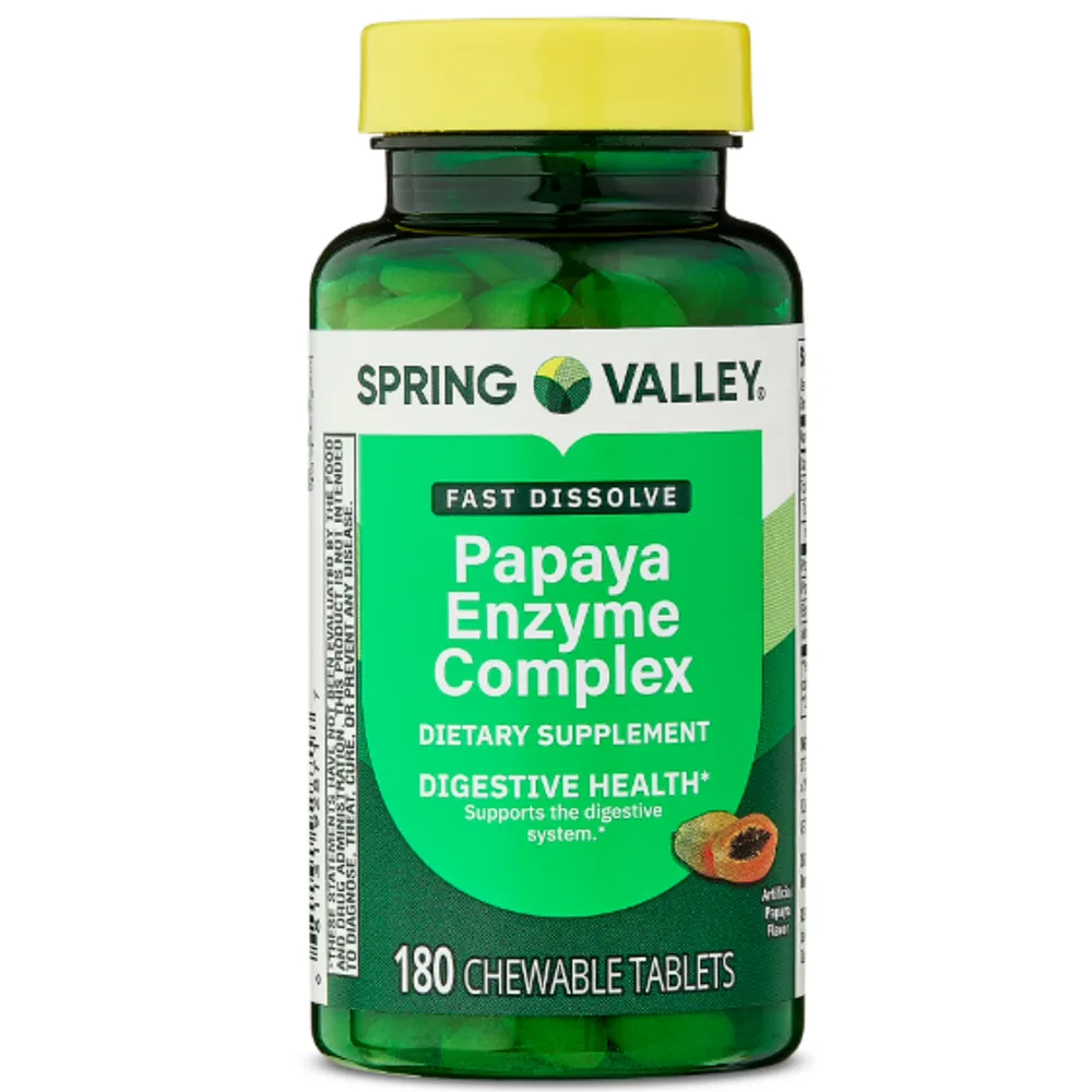 Spring Valley Papaya Enzyme Complex Chewable Tablets Dietary Supplement, Digestive Health