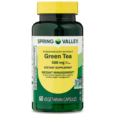 Spring Valley Green Tea Extract Vegetarian Capsules 500mSpring Valley Standardized Extract Green Tea Dietary Supplement Vegetarian Capsules for Weight Management, 500 mg