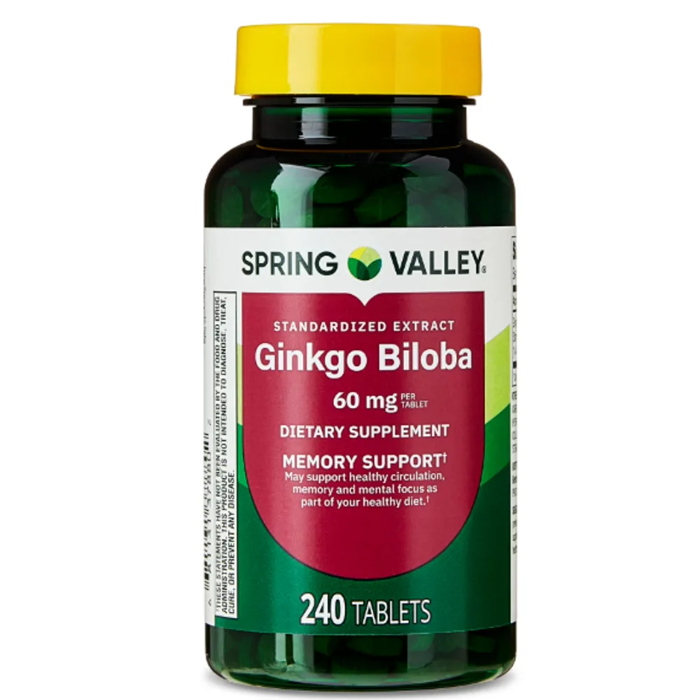 Spring Valley Standardized Extract Ginkgo Biloba Dietary Supplement Tablets for Memory Support, 60 mg