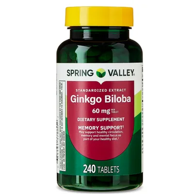 Spring Valley Standardized Extract Ginkgo Biloba Dietary Supplement Tablets for Memory Support, 60 mg