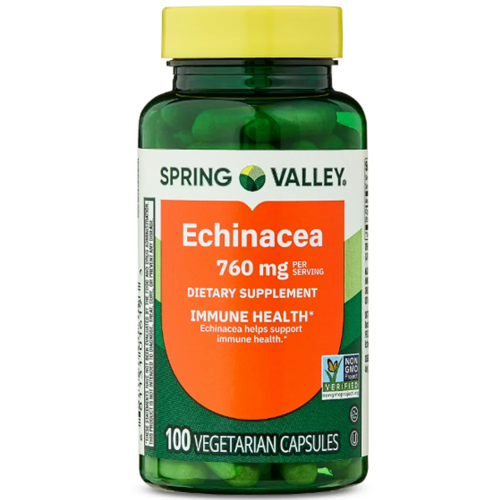 Spring Valley Non GMO Echinacea Dietary Supplement Vegetarian Capsules for Immune Health, 760 mg