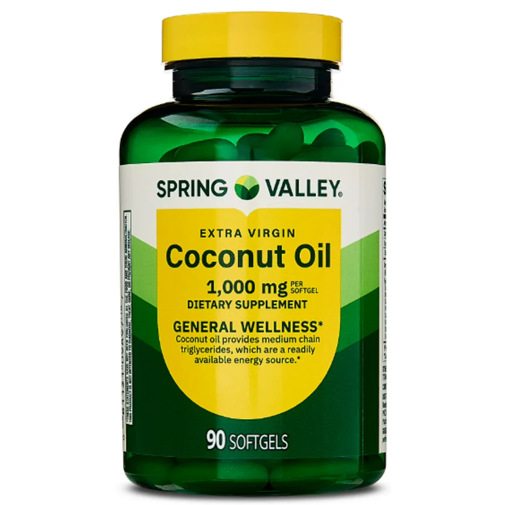 Spring Valley Extra Virgin Coconut Oil General Health & Wellness Dietary Supplement Softgels, 1,000 mg,