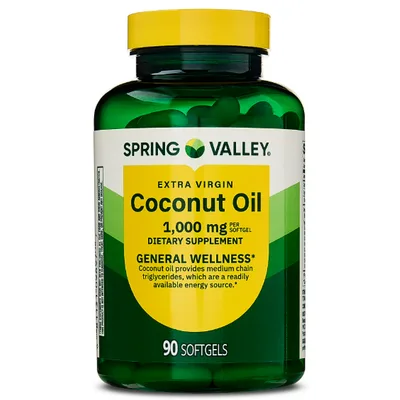 Spring Valley Extra Virgin Coconut Oil General Health & Wellness Dietary Supplement Softgels, 1,000 mg,