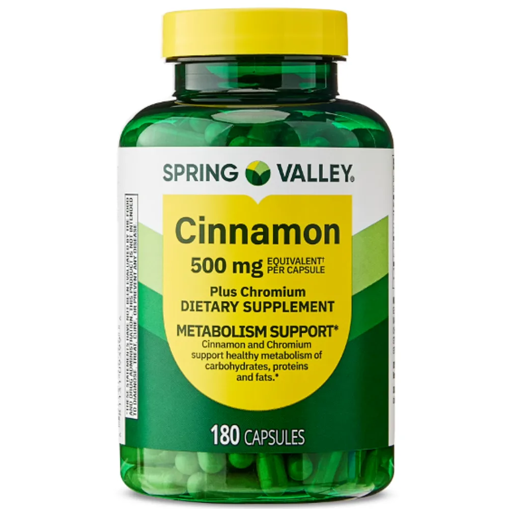 Spring Valley Cinnamon Plus Chromium Metabolism Support Dietary Supplement Capsules, 500 mg