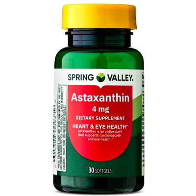 Spring Valley Astaxanthin Dietary Supplement Softgels for Heart and Eye Health, 4 mg