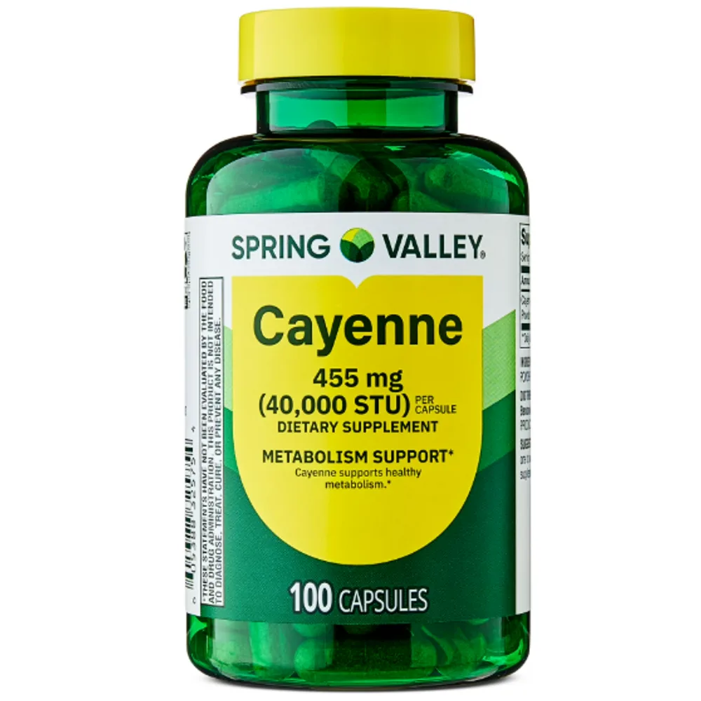 Spring Valley Cayenne Dietary Supplement Capsules for Metabolism Support, 455 mg
