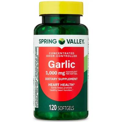 Spring Valley Odor-Controlled Garlic Dietary Supplement Softgels for Heart Health, 1000 mg