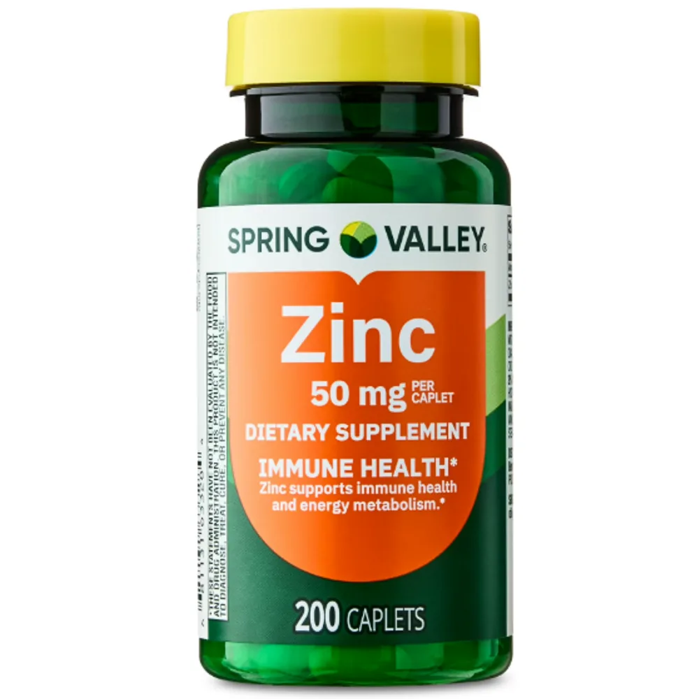 Spring Valley Zinc Dietary Supplement Caplets for Immune Health, 50 mg