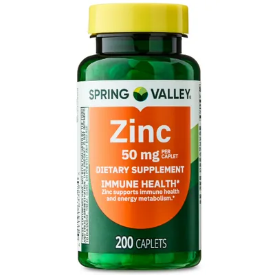 Spring Valley Zinc Dietary Supplement Caplets for Immune Health, 50 mg