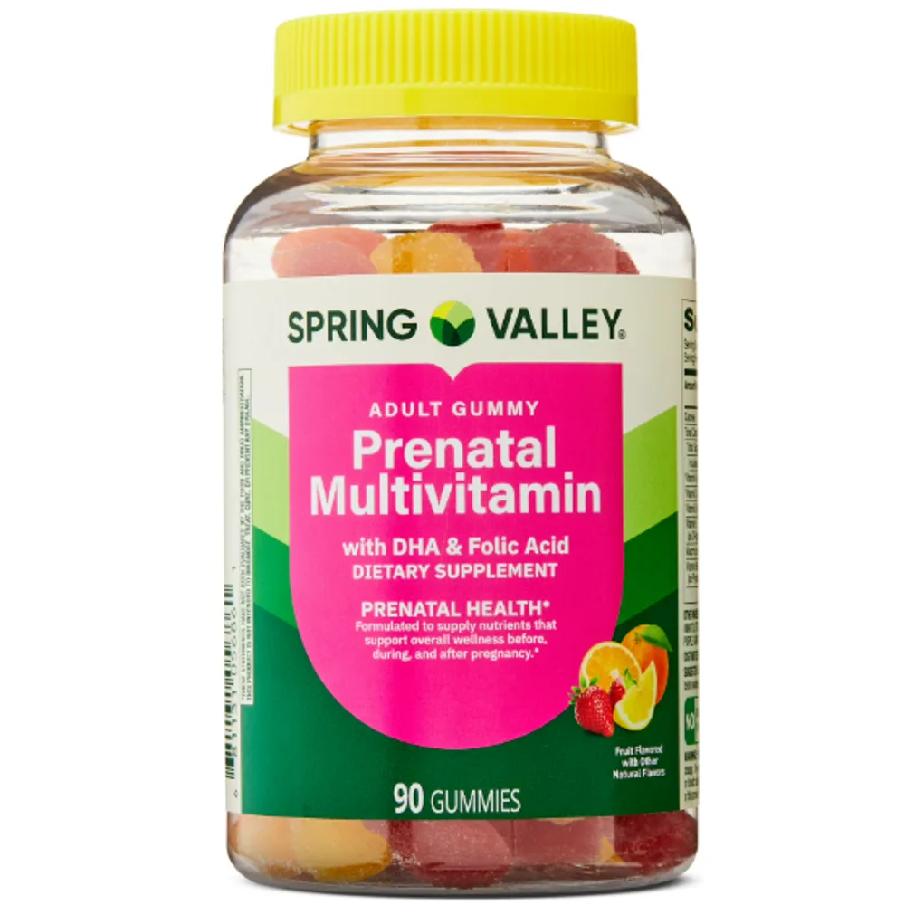 Spring Valley DHA and Folic Acid Prenatal Multivitamin Dietary Supplement Gummies, Fruit Flavor