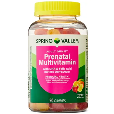 Spring Valley DHA and Folic Acid Prenatal Multivitamin Dietary Supplement Gummies, Fruit Flavor