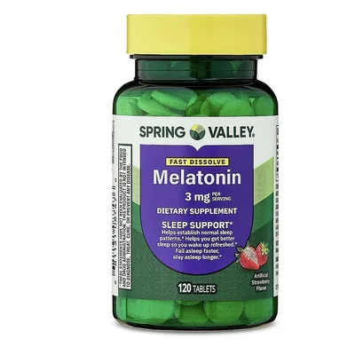 Spring Valley Fast-Dissolve Melatonin Sleep Support Dietary Supplement Tablets, 3 mg