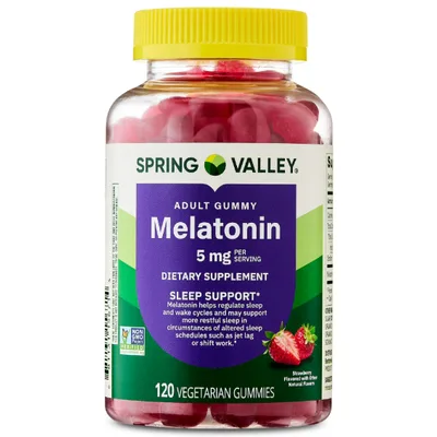 Spring Valley Non GMO Melatonin Sleep Support Dietary Supplement Gummies, Strawberry, 5 mg