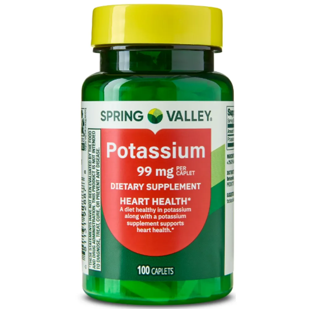 Spring Valley Potassium Dietary Supplement Caplets for Heart Health, 99 mg