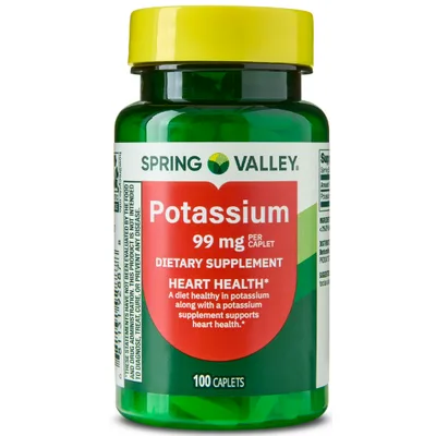 Spring Valley Potassium Dietary Supplement Caplets for Heart Health, 99 mg