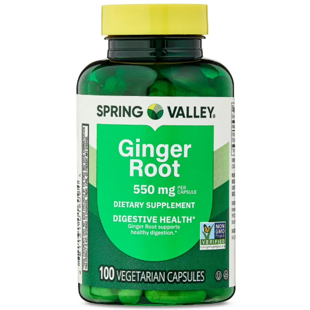 Spring Valley Ginger Root Dietary Supplement Capsules for Digestive Health, 550 mg