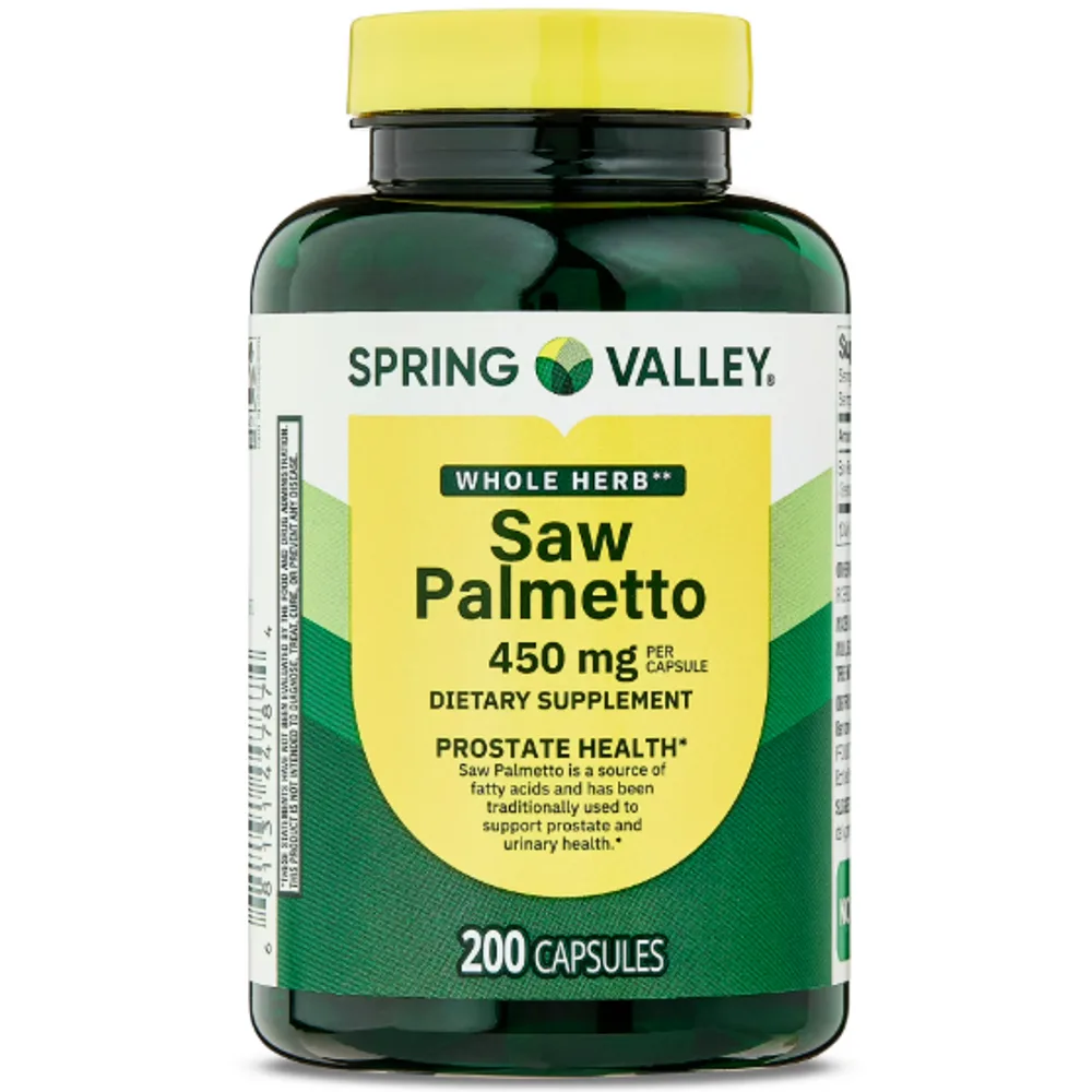 Spring Valley Whole Herb Saw Palmetto Prostate Men's Health Dietary Supplement Capsules, 450 mg
