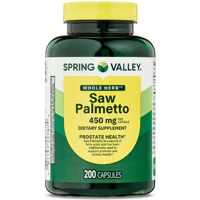 Spring Valley Whole Herb Saw Palmetto Prostate Men's Health Dietary Supplement Capsules, 450 mg