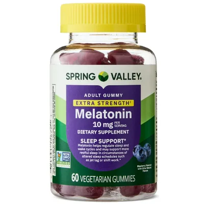 Spring Valley Non GMO Melatonin Sleep Support Dietary Supplement Gummies, Blueberry, 10 mg