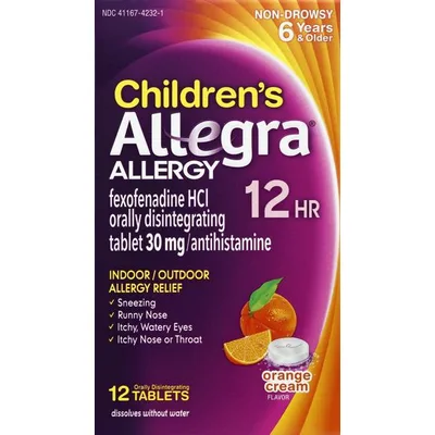 Allegra Children's Allergy 12 Hour Tablets Orange Cream Flavor