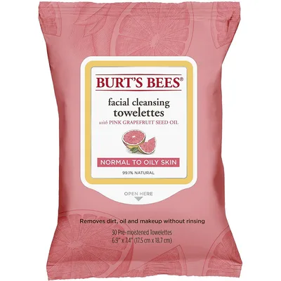 Burt's Bees Facial Cleansing Towelettes for Normal to Oily Skin, Pink Grapefruit