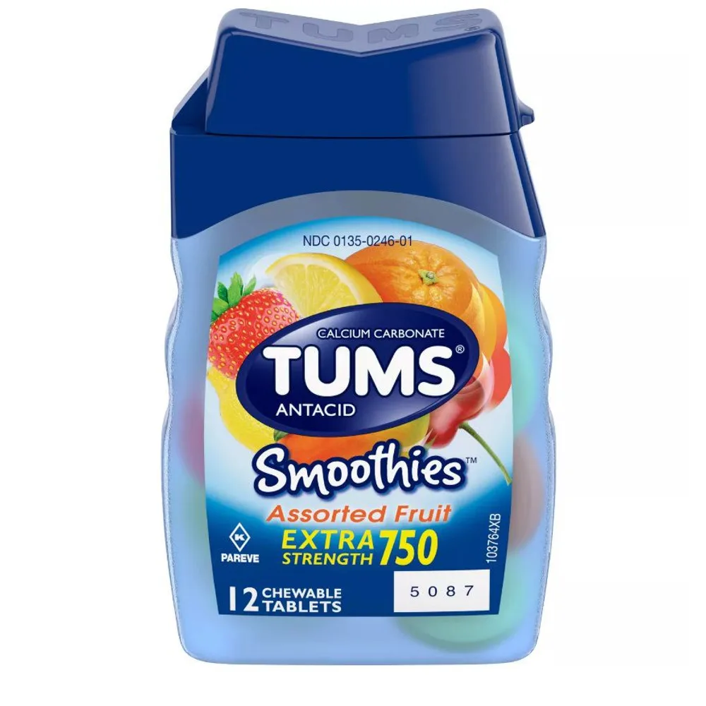 Tums Extra Strength Antacid Smoothies Assorted Fruit Chewable Tablet