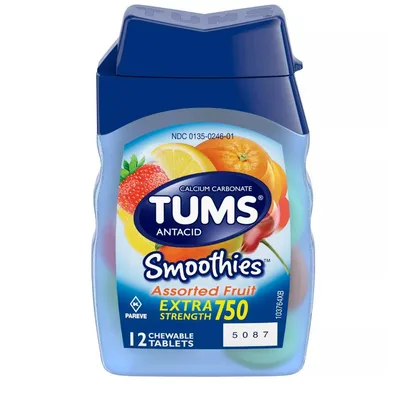 Tums Extra Strength Antacid Smoothies Assorted Fruit Chewable Tablet