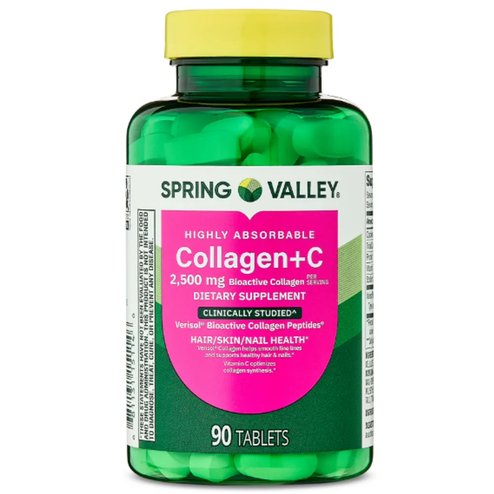 Spring Valley Highly Absorbable Collagen + C Tablets for Hair/Skin/Nail Health, 2,500 mg