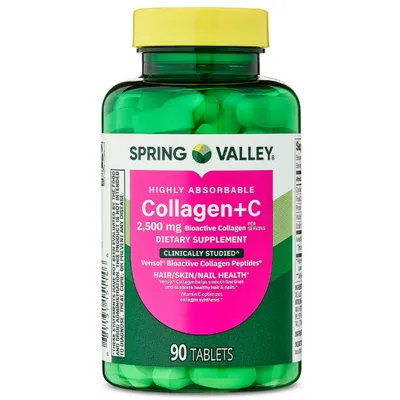 Spring Valley Highly Absorbable Collagen + C Tablets for Hair/Skin/Nail Health, 2,500 mg