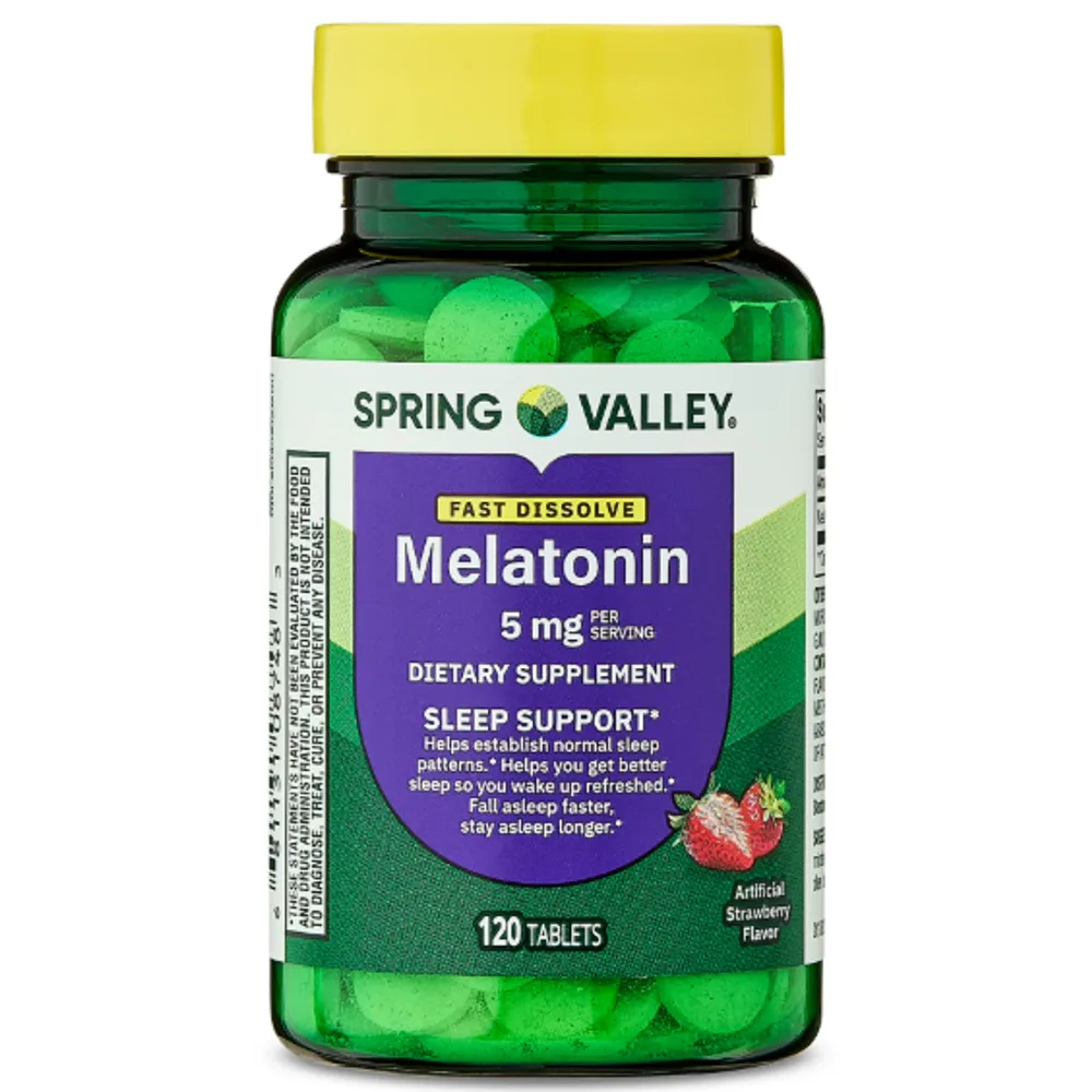 Spring Valley Melatonin Sleep Dietary Supplement Fast-Dissolve Tablets, Strawberry, 5 mg