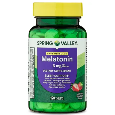 Spring Valley Melatonin Sleep Dietary Supplement Fast-Dissolve Tablets, Strawberry, 5 mg