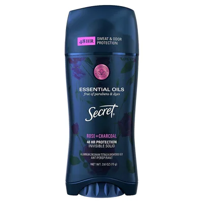 Secret Antiperspirant Deodorant for Women With Pure Essential Oils - Rose & Charcoal