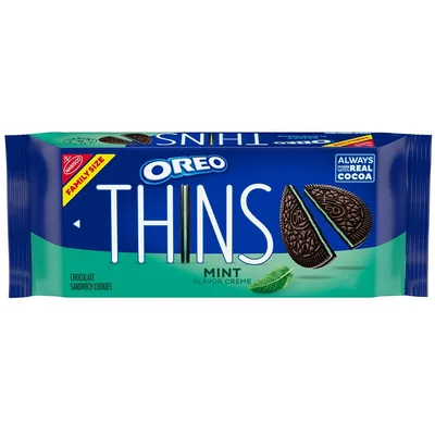 Nabisco Oreo Thins Mint Flavored Creme Chocolate Sandwich Cookies - Family Size