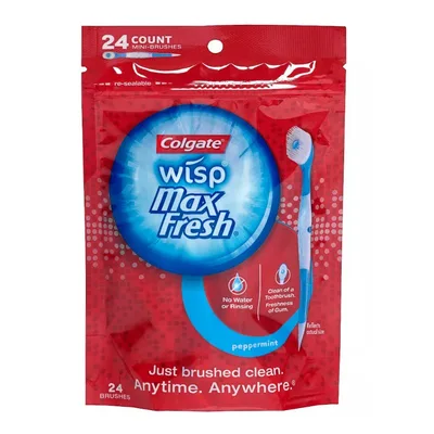 Colgate Max Fresh Wisp Disposable Mini Travel Toothbrushes Peppermint